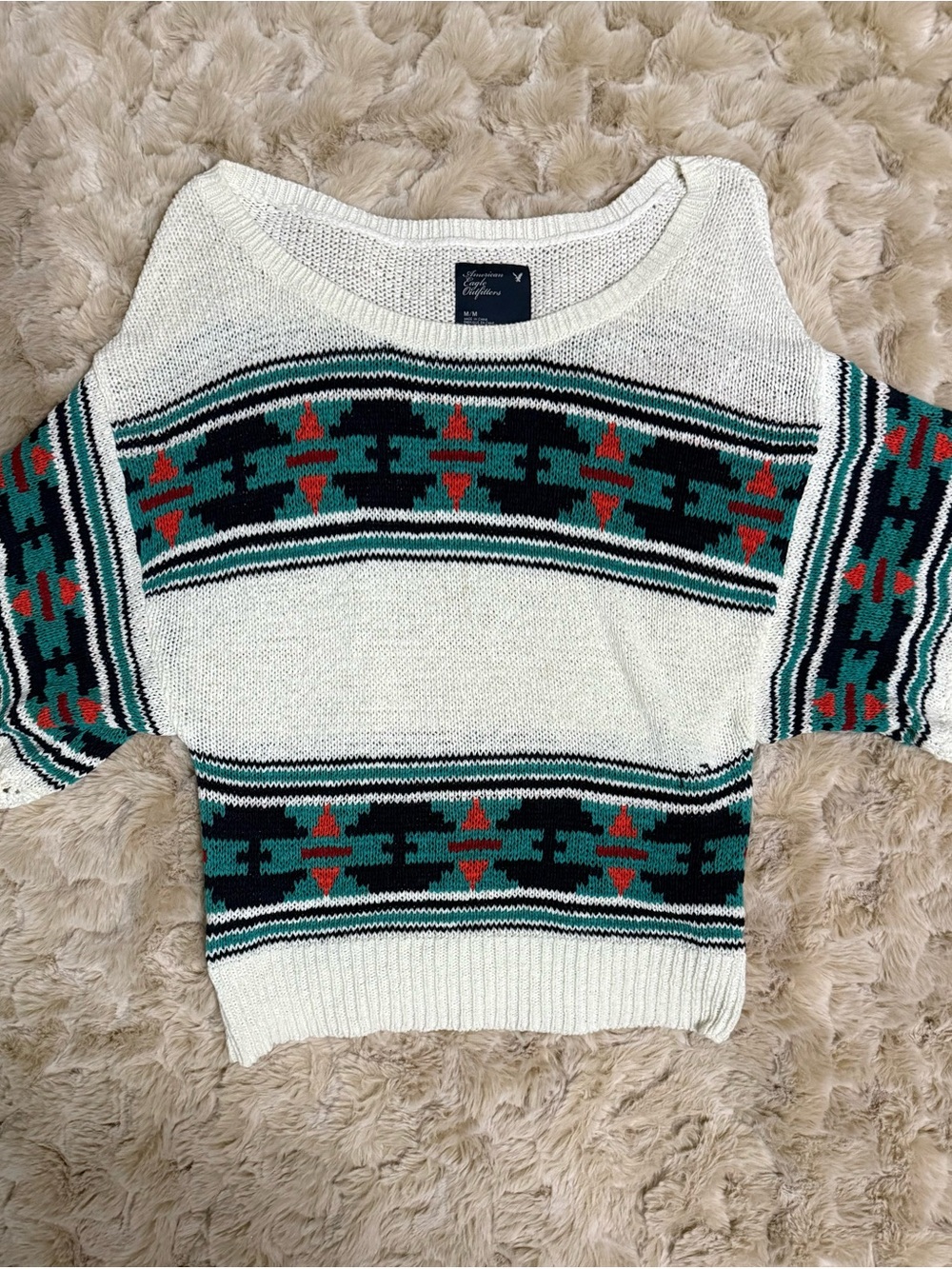 American Eagle Cream Southwestern Pattern Knit Sweater